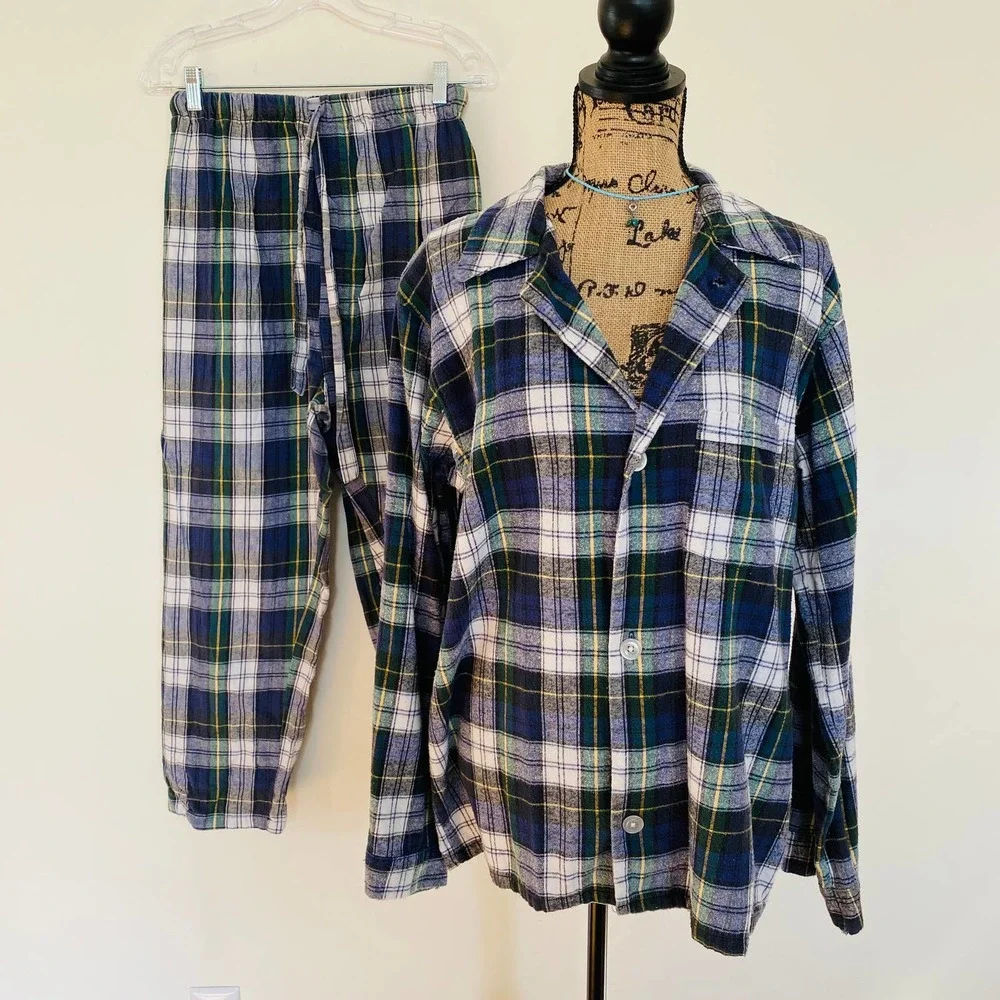 L.L. Bean Maine VTG Scotch Plaid 100% Cotton Mens Pajamas USA Sz Small Medium - Picture 1 of 8